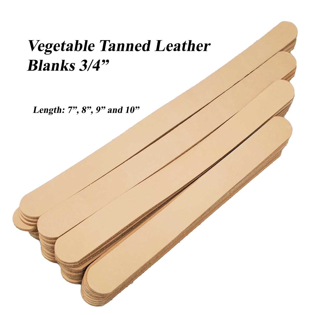 Vegetable Tanned Natural Leather Blanks 3/4 Inch wide 10 Packs- 6-7 oz.  Leather Craft Blanks for DIY Projects